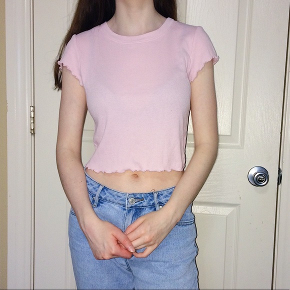 Forever 21 Tops - Pastel Pink Lettuce Edge Crop Tee